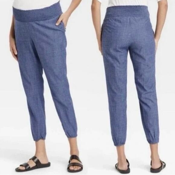 The Nines by HATCH Blue Smocked Waist Pull On Maternity Jogger Pants Size M - Picture 1 of 8